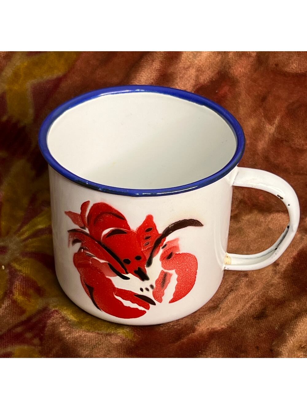 Vintage Enamel Sturdy Fines Lobster Mug Metal Camp Cup Enamel